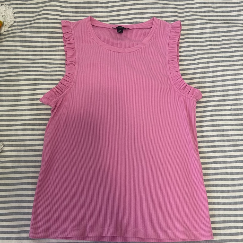 J. Crew Pink Ribbed Ruffle Tank - Picture 4 of 12